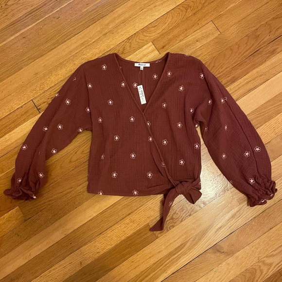 NWT Madewell Mahogany Lightspun Maira Wrap Top - Picture 6 of 10
